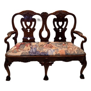 Carved Settee With Needlepoint Seat For Sale