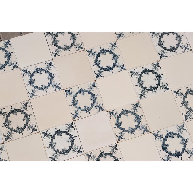 1920s Portuguese Antique Large Art Deco Floral & Plain White Tiles Set of 60 For Sale - Image 9 of 14