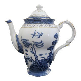 Royal Doulton England Booths Real Old Willow Blue & Gold Fine China Coffee Pot For Sale