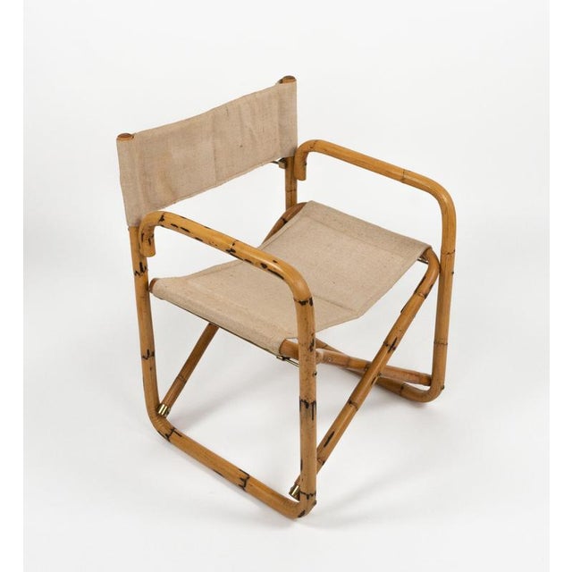 Wood Mid-Century Modern Folding Director Chair in Bamboo and Fabric, Italy, 1960s For Sale - Image 7 of 11