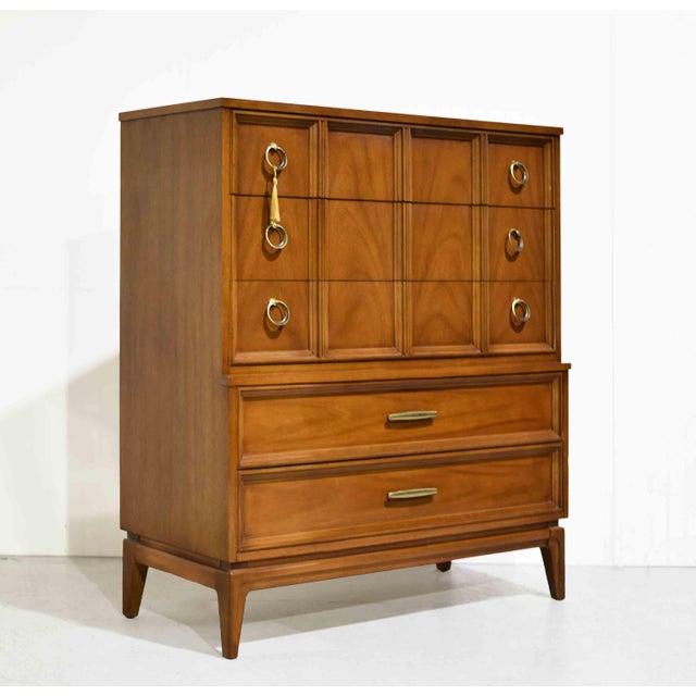 Mid-Century Modern 1960s Mid Century Modern Walnut Highboy Dresser by Dixie Furniture For Sale - Image 3 of 14