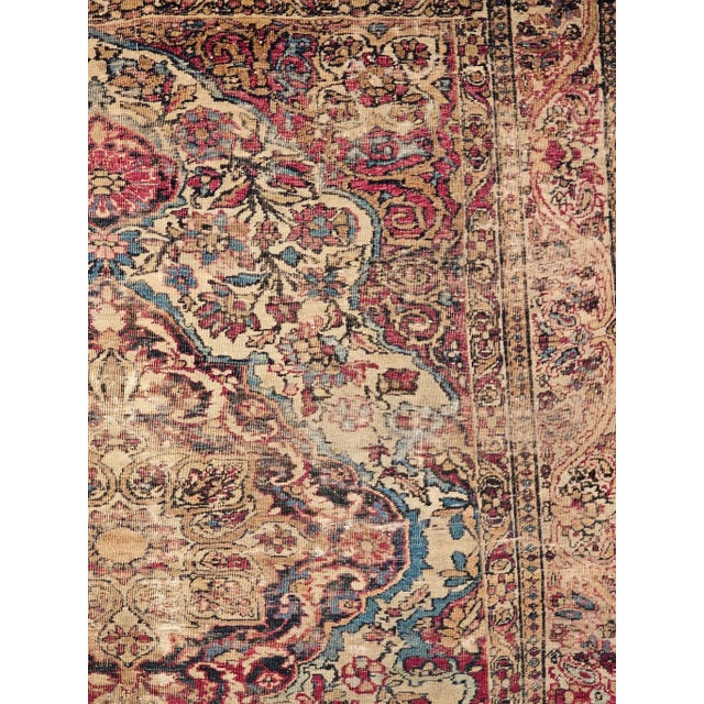 19th-Century Persian Kerman Lavar Area Rug, Handwoven Floral Pattern, Ivory & Red, 4’ X 5’ For Sale - Image 12 of 12