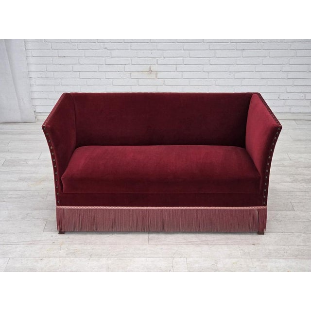 Danish 2-Seater Sofa in Cherry-Red Velour, 1970s For Sale - Image 17 of 17