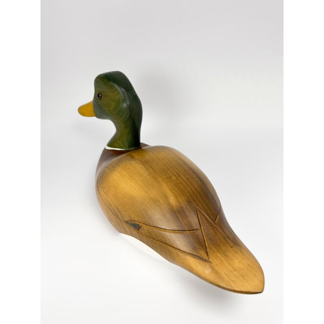 1990s Large Vintage Hand Carved 14" Wood Mallard Duck Decoy by Hummel Woodworking For Sale - Image 5 of 13