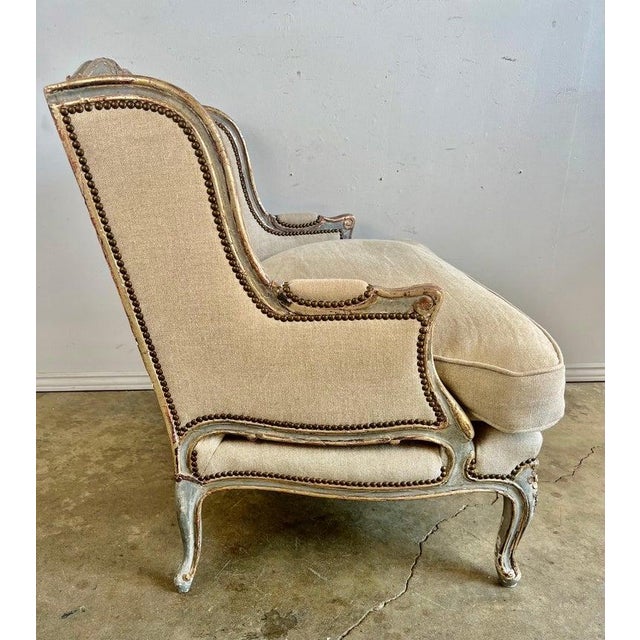 French Louis XV Style Bergeres W/ Belgium Linen Upholstery For Sale - Image 14 of 14