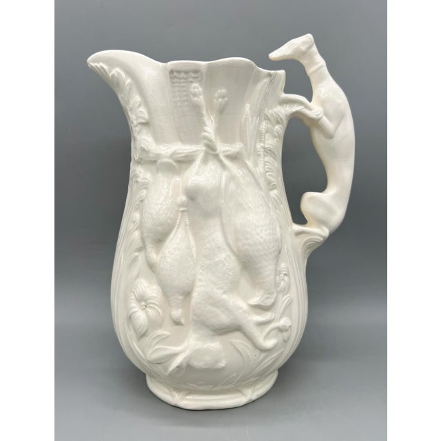 Copeland Vintage Cream Ceramic Game Bird Pitcher With Dog Handle — Rustic European / English Sporting For Sale - Image 4 of 13