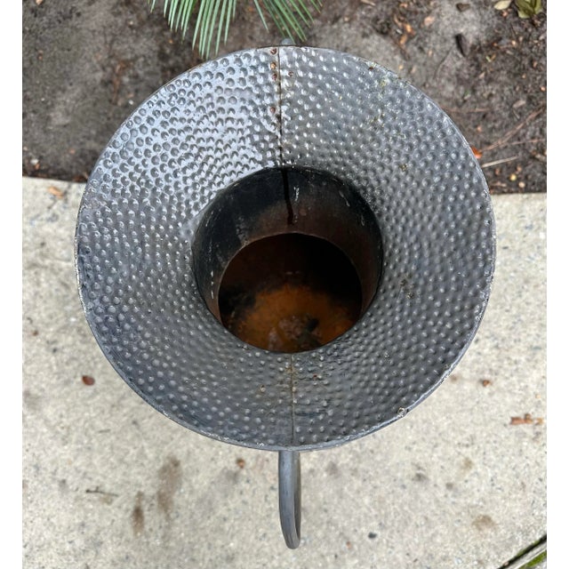 Metal Southwestern Style Hammered Metal Urn on Stand For Sale - Image 7 of 12