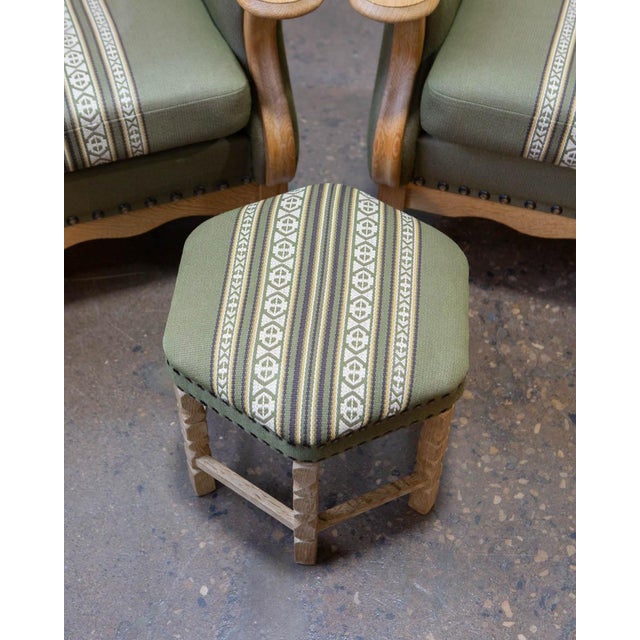 1960s Pair of Attributed to Henning Kjærnulf Danish Oak Lounge Chairs With Ottoman, C. 1960s For Sale - Image 5 of 18