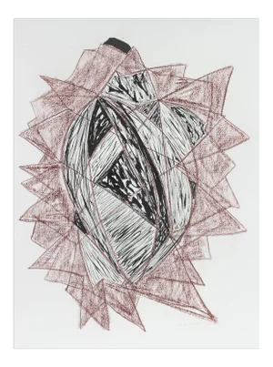 Georgette London Owens Large French Cubist Abstract Drawing in Ink and Pastel, 20th Century