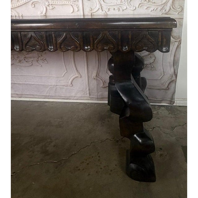 Wood Spanish Revival Hand-Carved Walnut Console Table, Circa 1920-1940 For Sale - Image 7 of 18