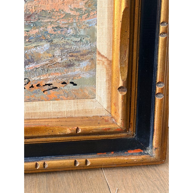 Vintage Signed Impressionist Landscape Oil Painting With Figures in Gilt Wood Frame For Sale In Charlotte - Image 6 of 16