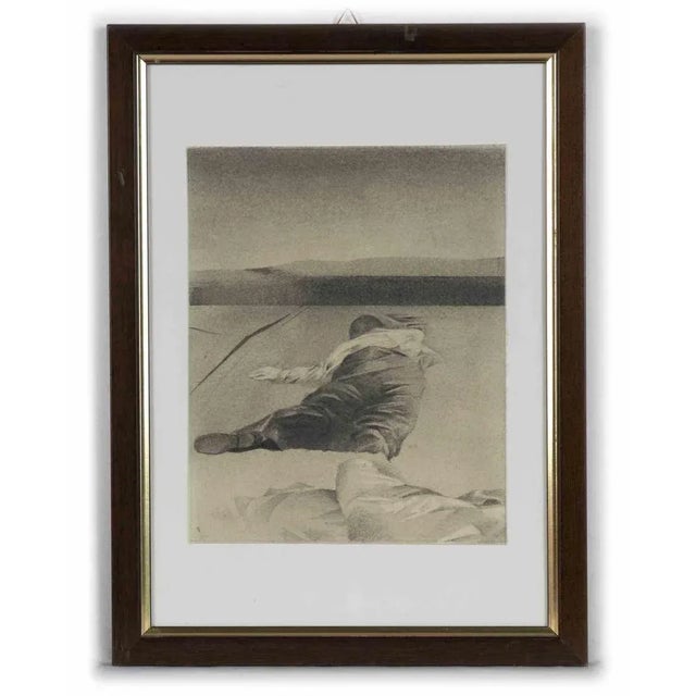 Lying Man is an original modern artwork realized in the mid-20th Century by Enrique Vasi. Pencil drawing on paper....