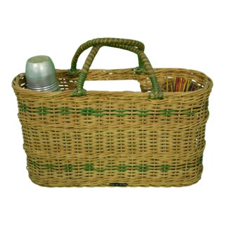 1950s Brooks Brothers Wicker Adirondack Picnic Tote with Accessories For Sale