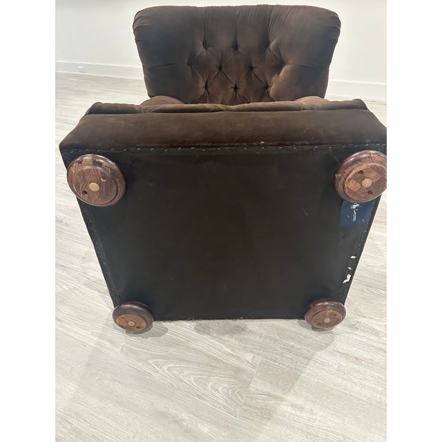Textile Ralph Lauren Wingback Club “Writer’s” Chair With Ottoman — Chocolate Brown Velvet For Sale - Image 7 of 12