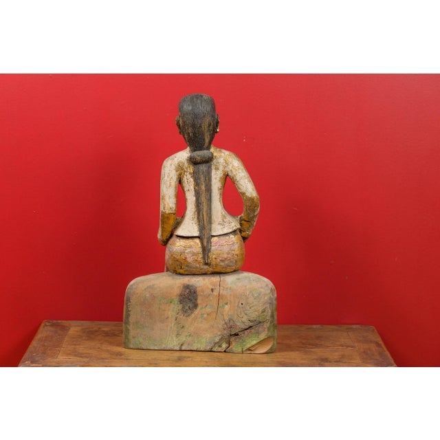 Mid 19th Century Burmese 19th Century Hand Carved, Gilded and Painted Sculpture of a Seated Woman For Sale - Image 5 of 13