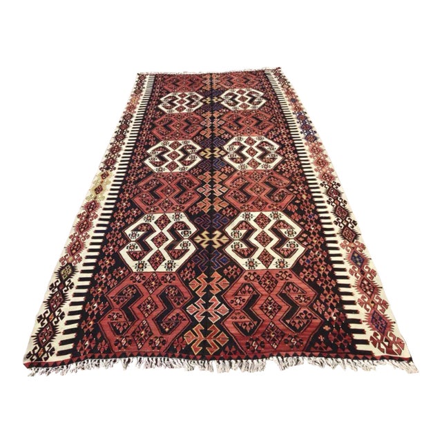 Oversized Vintage Turkish Kilim Rug - 75" X 154" For Sale