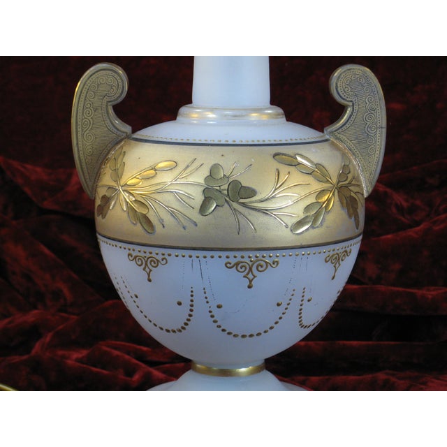 Mid 19th Century Table Lamp Glass Urn Vase Antique Bohemian Moser Gold Leaves For Sale - Image 5 of 18