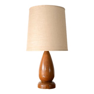 Vintage Danish Modern Teardrop Turned Wood Table Lamp For Sale