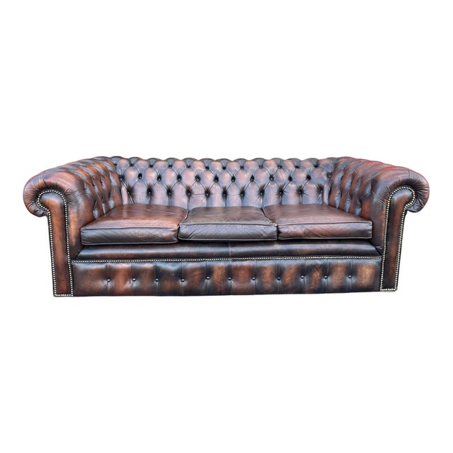 Vintage Chesterfield 3-Seater Sofa in Brown Leather, England, 1980s For Sale - Image 9 of 9