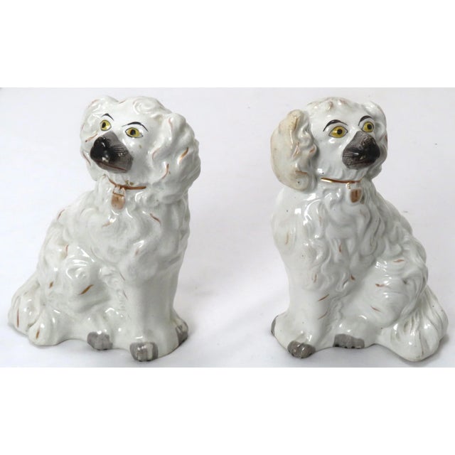 Nice Small Size Original Matched Pair of Antique English Staffordshire Pottery Dogs / Spaniels - Circa 1870s For Sale - Image 4 of 13