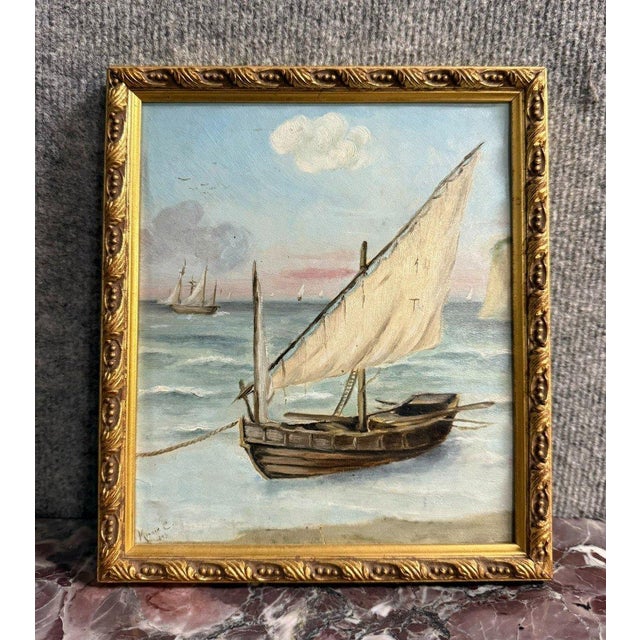 Marie C, Seascape with Sailboat, 1800s, Oil on Canvas, Framed For Sale - Image 8 of 8