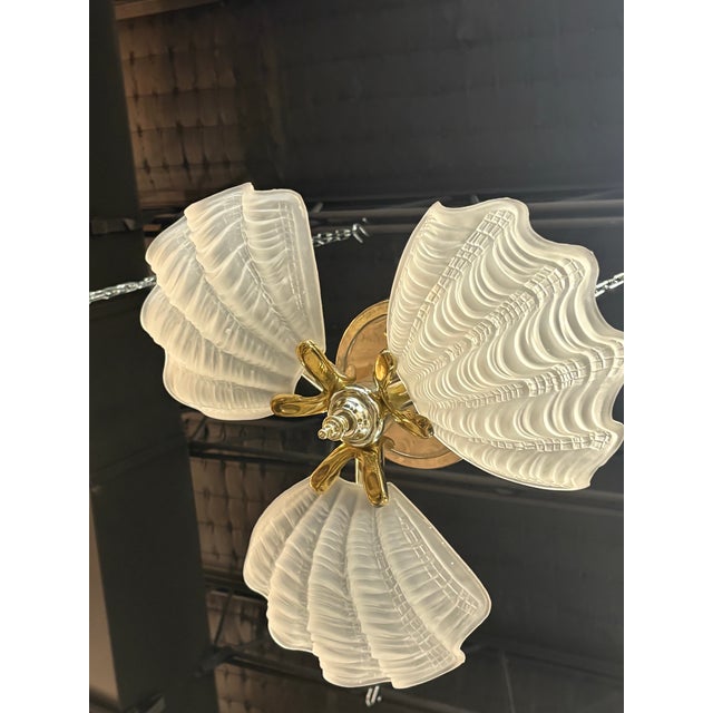 Glass Vintage Murano Glass Ceiling Flush Mount Chandelier 3 Light Scalloped Clam Shell For Sale - Image 7 of 11