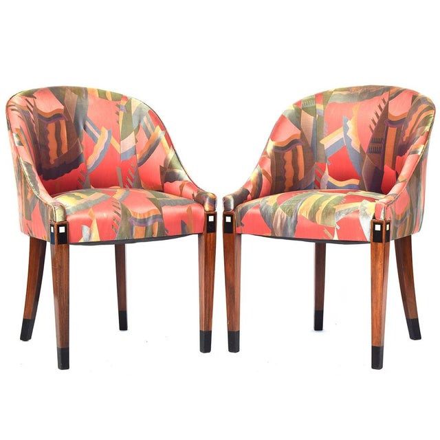 Red Art Deco French Tub Chairs with Upholstery, 1930s, Set of 2 For Sale - Image 8 of 8