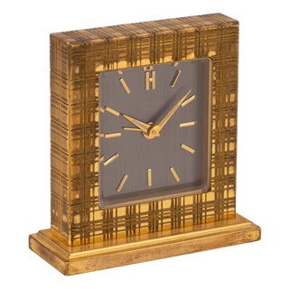 Vintage Swiss Gilt Brass Desk Clock from Hermès, 1960s For Sale