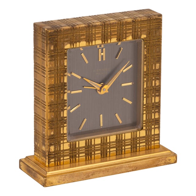 Vintage Swiss Gilt Brass Desk Clock from Hermès, 1960s For Sale
