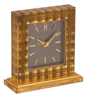 Vintage Swiss Gilt Brass Desk Clock from Hermès, 1960s