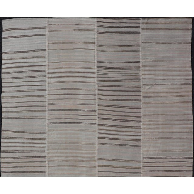 Measures: 10 x 13'3 Vintage Turkish Kilim Rug with Subtle Striped Design in Taupe and Soft Gray. Keivan Woven Arts /...