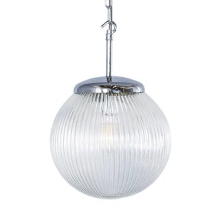 Ribbed Clear Pendant Glass Lamp, 1950s For Sale
