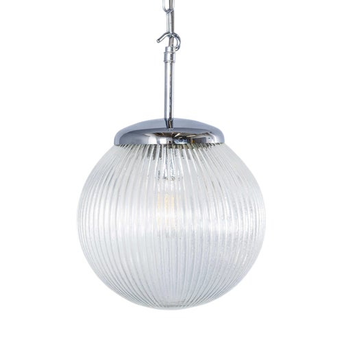 Ribbed Clear Pendant Glass Lamp, 1950s For Sale