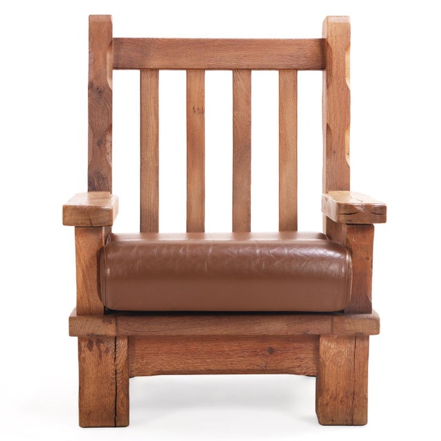 A Pair of French Brutalist Style Oak Armchairs, C. 1960. For Sale - Image 4 of 7