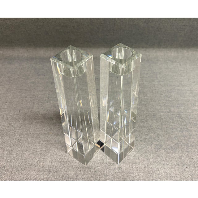 Contemporary Oleg Cassini Miniamlist Crystal Candlsticks - A Pair For Sale - Image 3 of 10