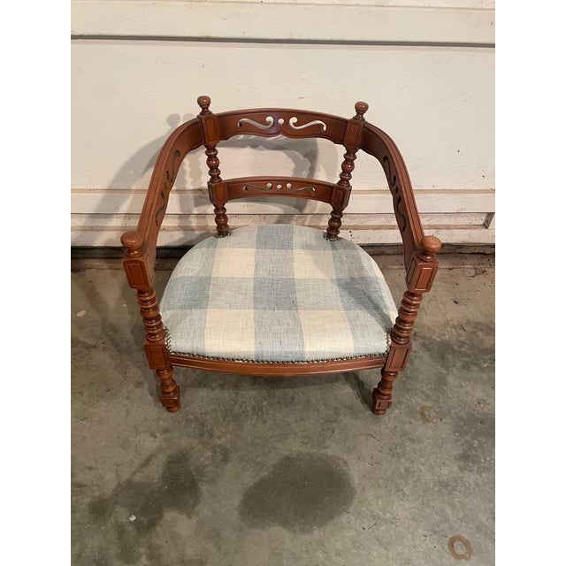 Brown French Armchair With Unique Carving. For Sale - Image 8 of 9