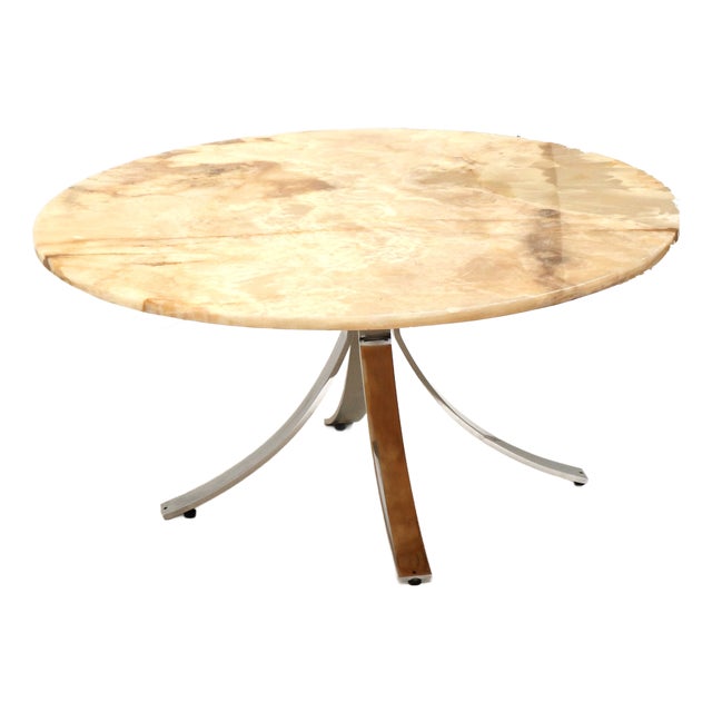 Vintage Round Onyx Coffee Table with Chrome Base, 1970s For Sale