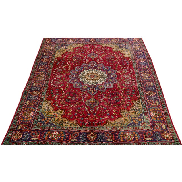 Persian 1960s Vintage Persian Tabriz Handmade Medallion Red Wool Rug For Sale - Image 3 of 7