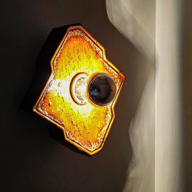 Diamond-Shaped Brown & Orange Ceramic Wall Light, Germany, 1970s For Sale - Image 10 of 12