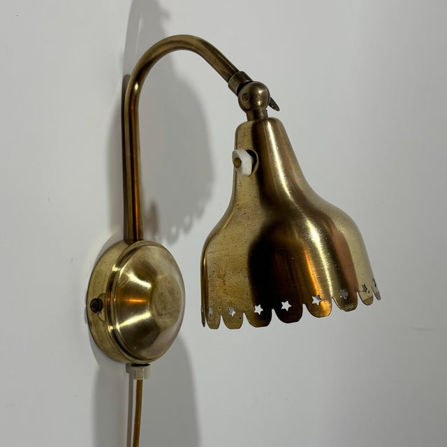 Mid-Century Scandinavian Wall Lamp with Perforated Stars in Brass, Denmark, 1940s For Sale - Image 13 of 13