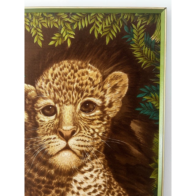1970 Leopard Cub Wesco Reltex Framed Fabric on Board For Sale In Miami - Image 6 of 12