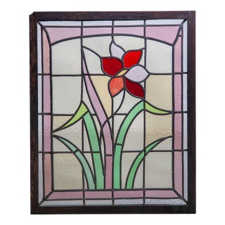Art Nouveau Stained Glass Panel, 1910 For Sale