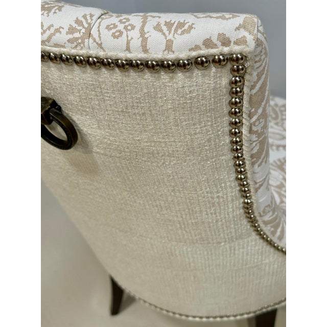 Contemporary Pair of Thomas Pheasant for Baker Side Chairs in Designer Linen & Rubelli For Sale - Image 3 of 11