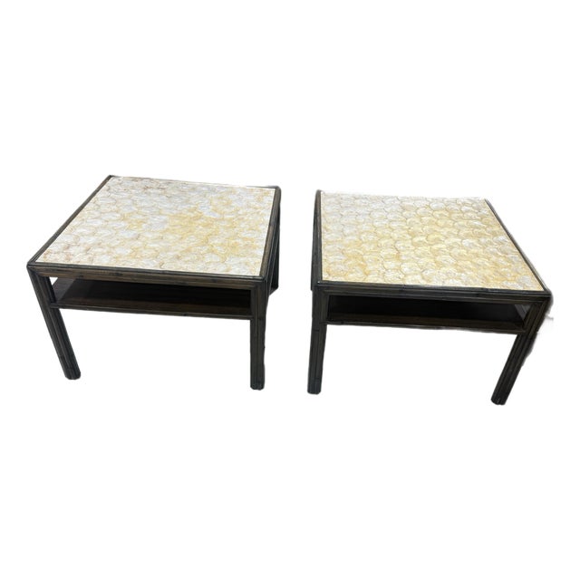 1970s Pair of Bamboo and Shell Side Tables For Sale