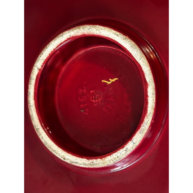 1950s Large Model No. 4162 Openwork Platter in Ruby ​​Red Glazed Earthenware with Gilt Highlights Blanche Letalle for Saint-Clément, 1950s For Sale - Image 5 of 9