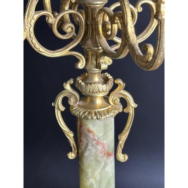 Mid-19th Century Brass 4-Arm Candelabra with Onyx Bases For Sale - Image 5 of 11