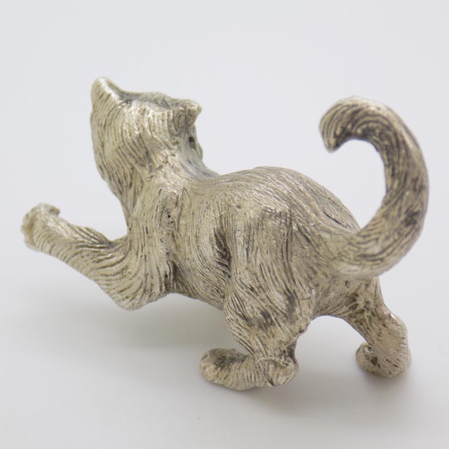 Metal Vintage Italian Handmade Genuine Silver Playful Cat Figurine Sculpture Miniature For Sale - Image 7 of 11