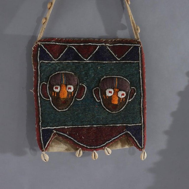 19th Century Three Antique Nigerian Yoruba Figural Beaded Items With Shells: 2 Sashes & Bag For Sale - Image 5 of 9