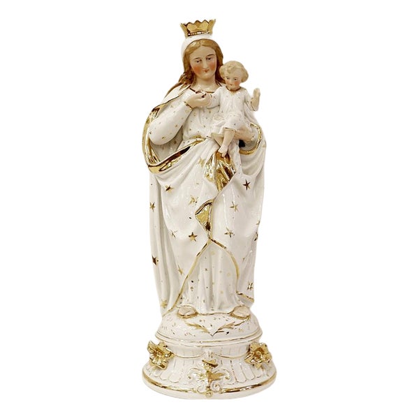 Porcelain Virgin Mary with Child Christ, 19th Century For Sale