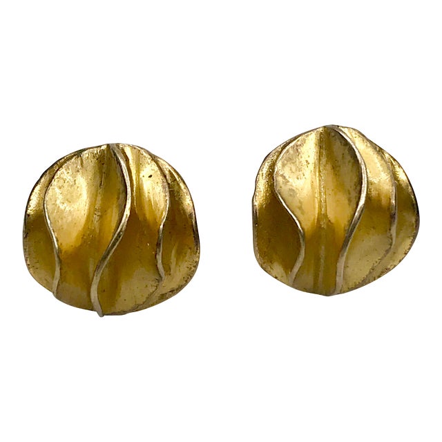 1980s Gold Vermeil Signed Runway Earrings - 2 Pieces For Sale